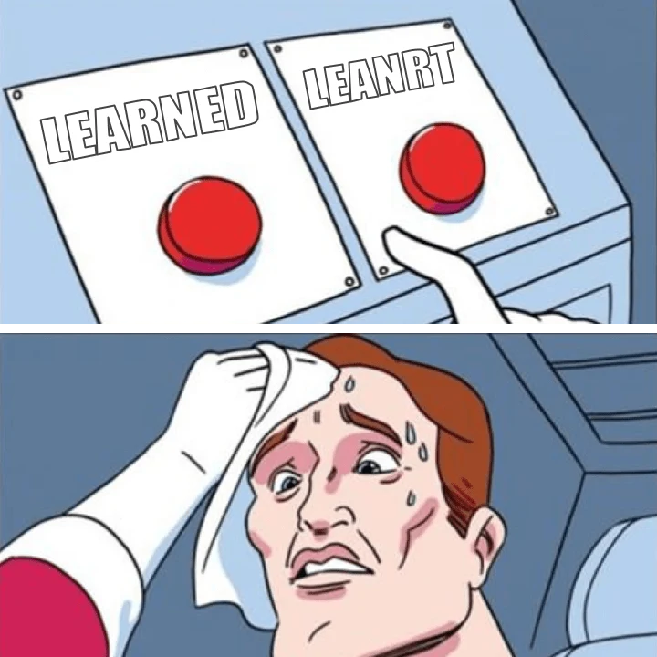 Meme para discutir la diferencia entre inglés Británico y americano, learn and learnt