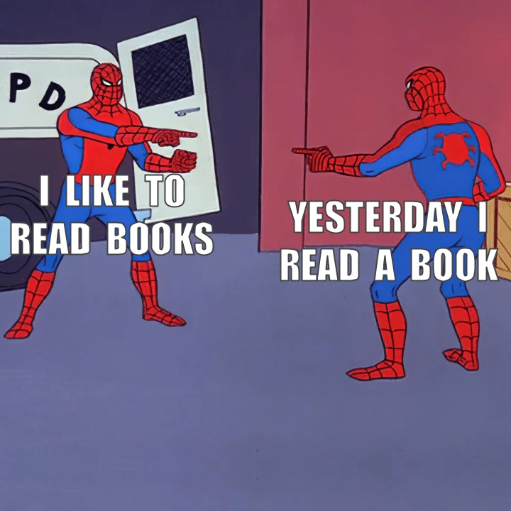 Meme para aprender pronunciación de veros irregulares, yesterday I read, Today I read